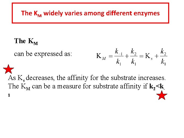 The KM widely varies among different enzymes The KM can be expressed as: As
