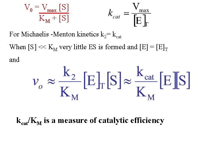 V 0 = Vmax [S] KM + [S] For Michaelis -Menton kinetics k 2=