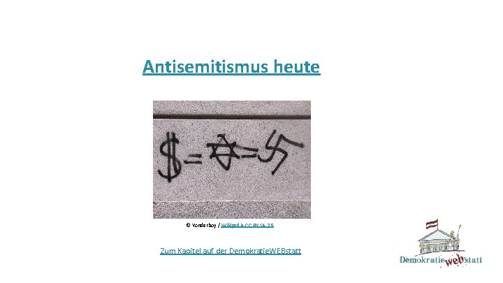 Antisemitismus heute © Yonderboy / Wikipedia CC BY SA 2. 5 Zum Kapitel auf