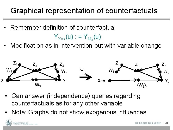 Graphical representation of counterfactuals • Remember definition of counterfactual YX=x(u) : = YMx(u) •
