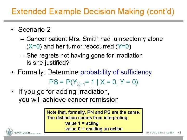 Extended Example Decision Making (cont’d) • Scenario 2 – Cancer patient Mrs. Smith had
