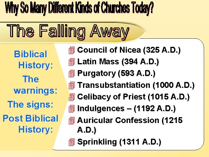 Biblical History: The warnings: The signs: Post Biblical History: 4 Council of Nicea (325