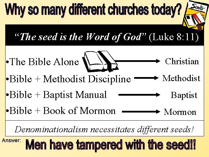 “The seed is the Word of God” (Luke 8: 11) • The Bible Alone