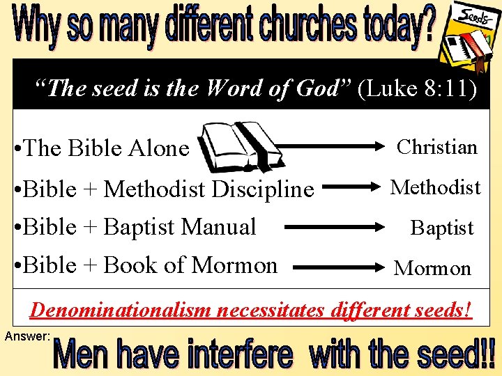“The seed is the Word of God” (Luke 8: 11) • The Bible Alone