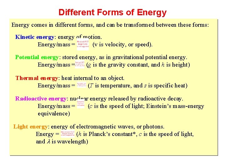 Different Forms of Energy comes in different forms, and can be transformed between these