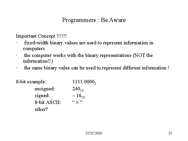 Programmers : Be Aware Important Concept !!!!!! · fixed-width binary values are used to