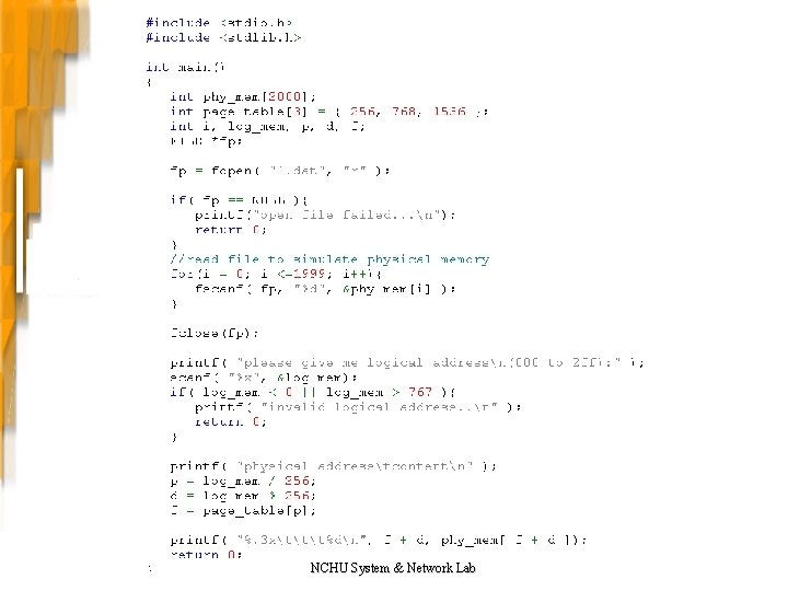 Example code NCHU System & Network Lab 