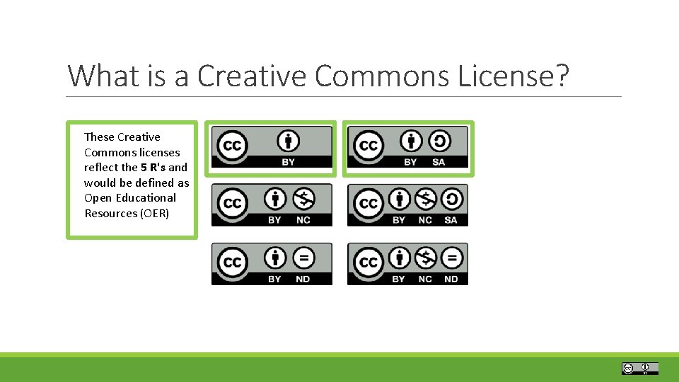 What is a Creative Commons License? These Creative Commons licenses reflect the 5 R's