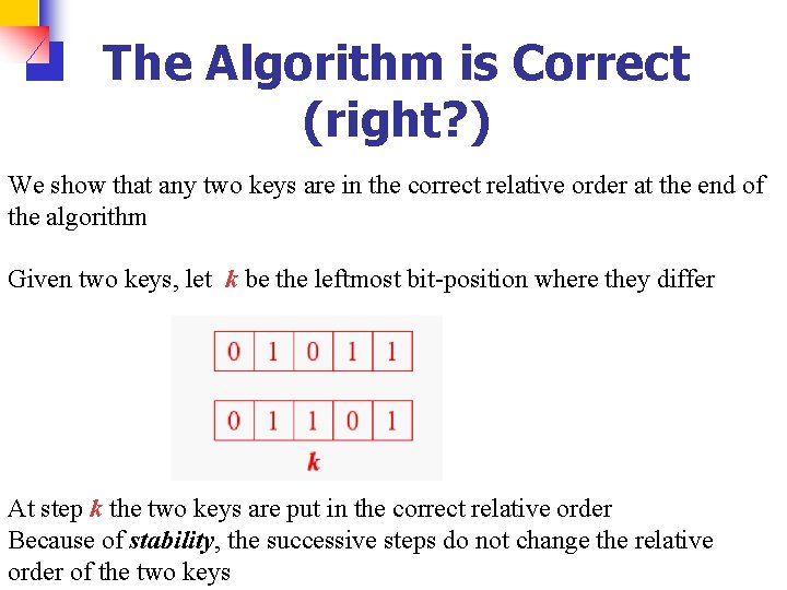 The Algorithm is Correct (right? ) We show that any two keys are in