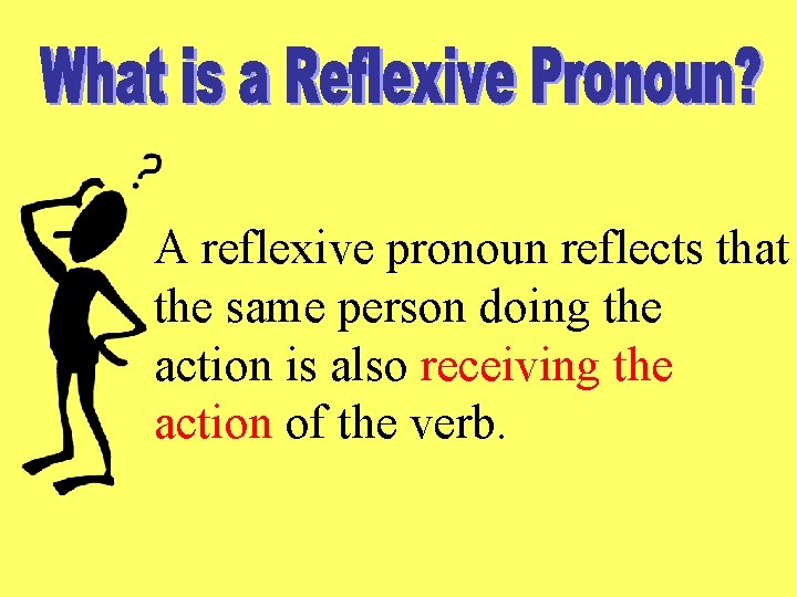 A reflexive pronoun reflects that the same person doing the action is also receiving