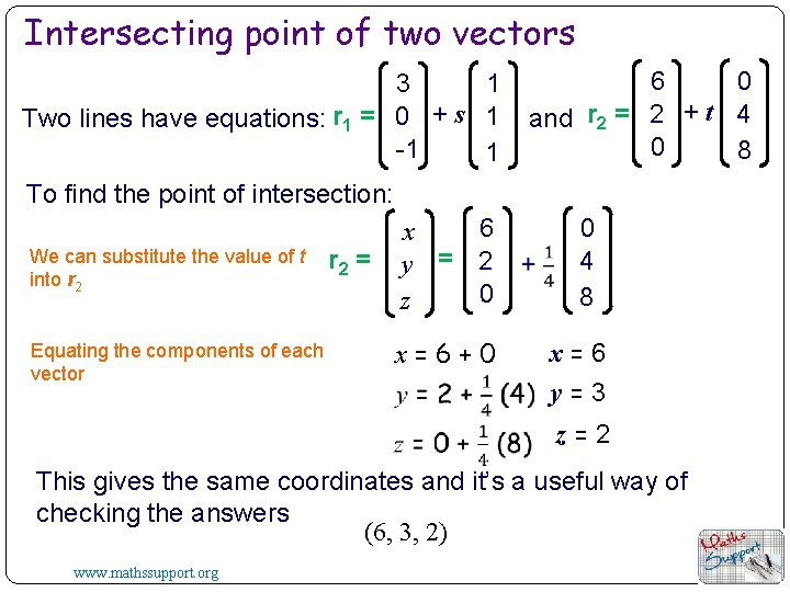 Intersecting point of two vectors 1 3 Two lines have equations: r 1 = Intersecting point of two vectors 1 3 Two lines have equations: r 1 =