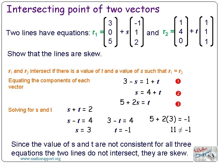 Intersecting point of two vectors 3 Two lines have equations: r 1 = 0 Intersecting point of two vectors 3 Two lines have equations: r 1 = 0