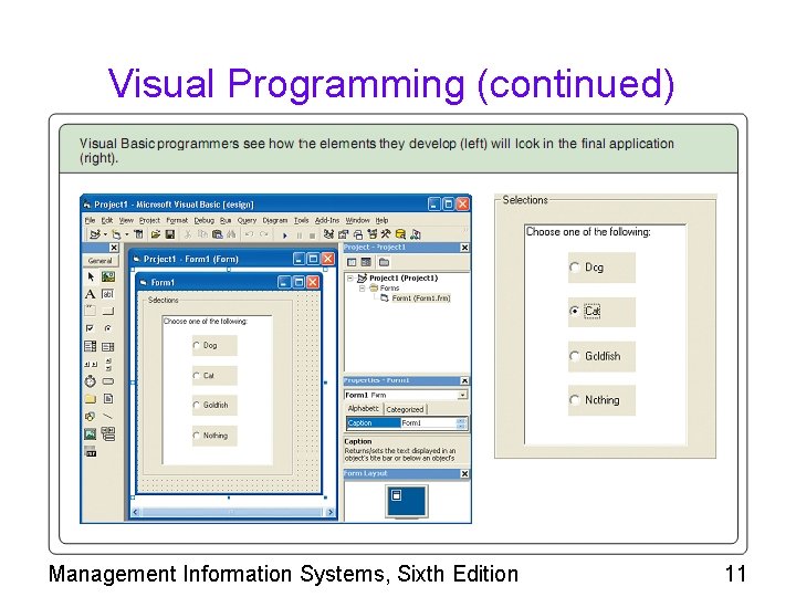 Visual Programming (continued) Management Information Systems, Sixth Edition 11 