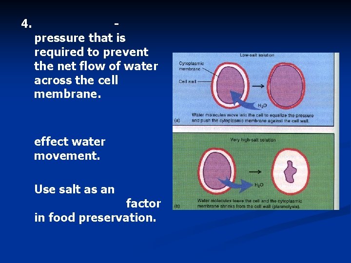 4. pressure that is required to prevent the net flow of water across the