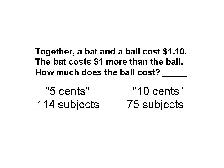 Together, a bat and a ball cost $1. 10. The bat costs $1 more