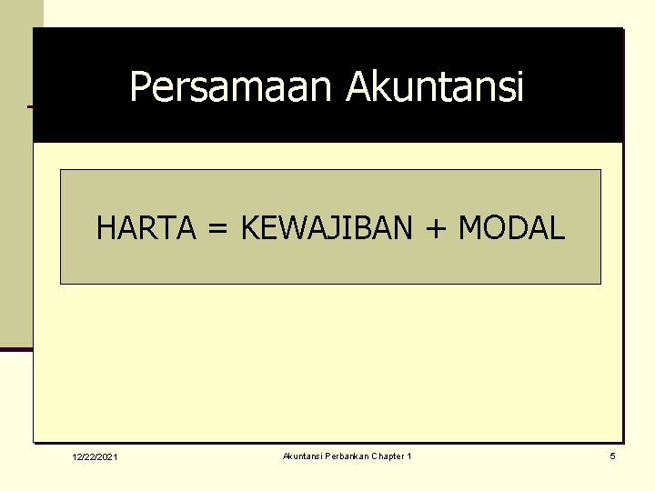 Persamaan Akuntansi HARTA = KEWAJIBAN + MODAL 12/22/2021 Akuntansi Perbankan Chapter 1 5 