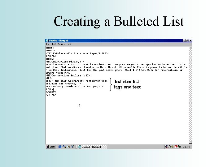 Creating a Bulleted List bulleted list tags and text 