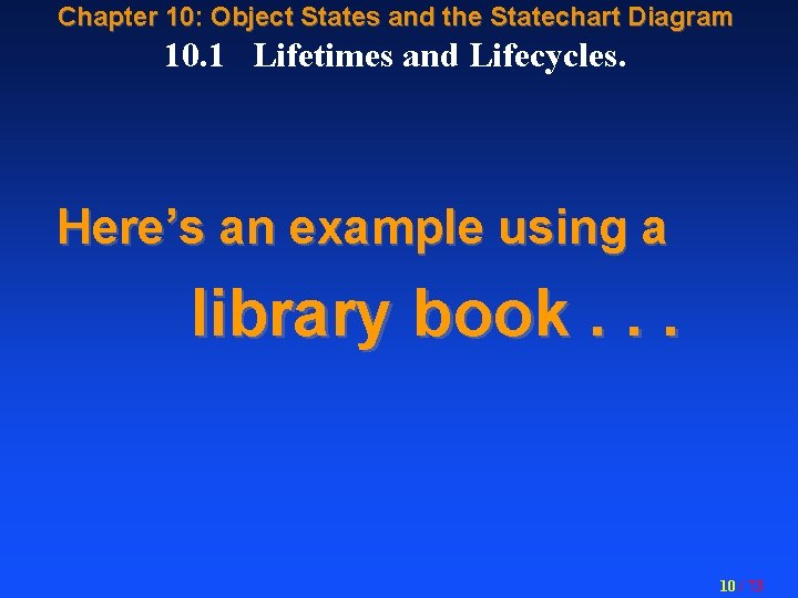 Chapter 10: Object States and the Statechart Diagram 10. 1 Lifetimes and Lifecycles. Here’s
