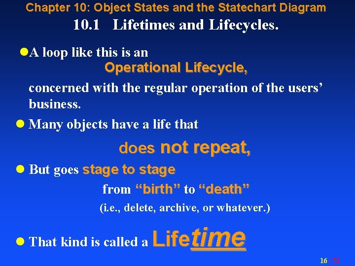 Chapter 10: Object States and the Statechart Diagram 10. 1 Lifetimes and Lifecycles. l.