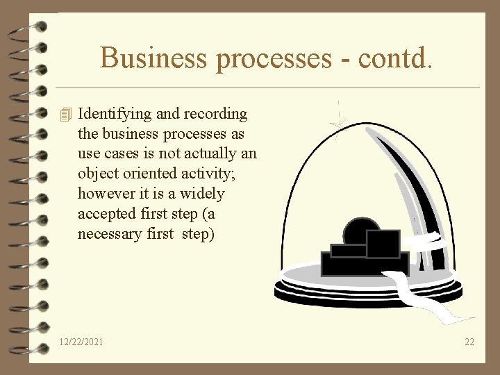 Business processes - contd. 4 Identifying and recording the business processes as use cases