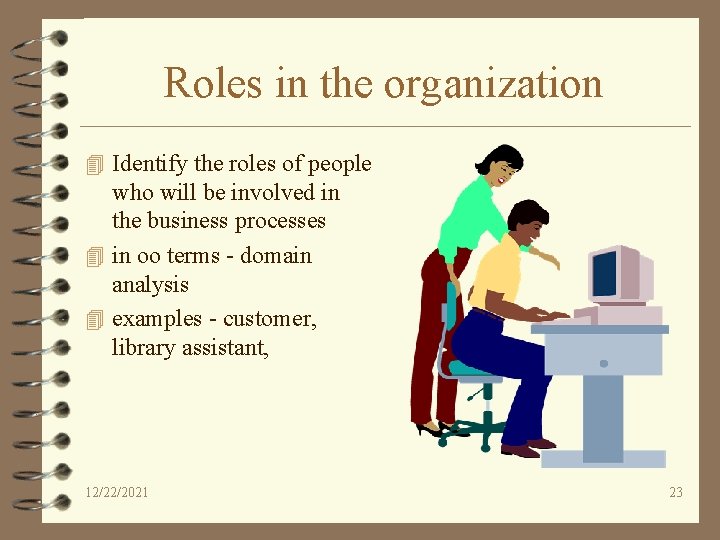 Roles in the organization 4 Identify the roles of people who will be involved
