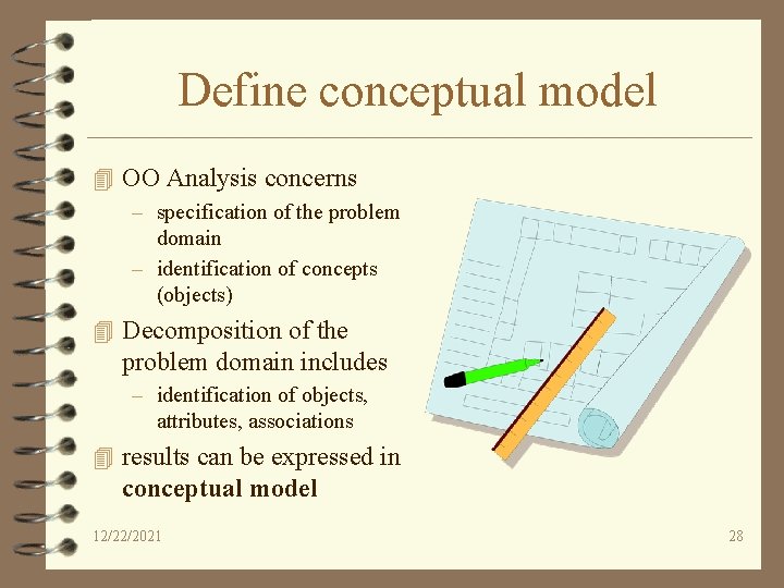 Define conceptual model 4 OO Analysis concerns – specification of the problem domain –