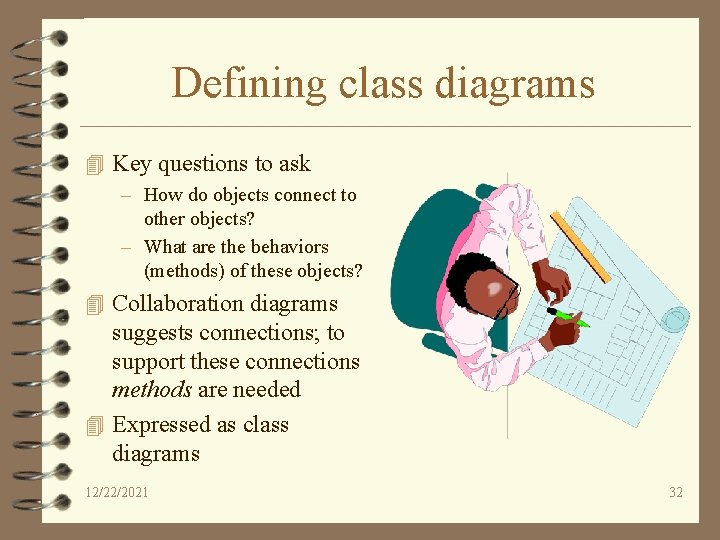 Defining class diagrams 4 Key questions to ask – How do objects connect to