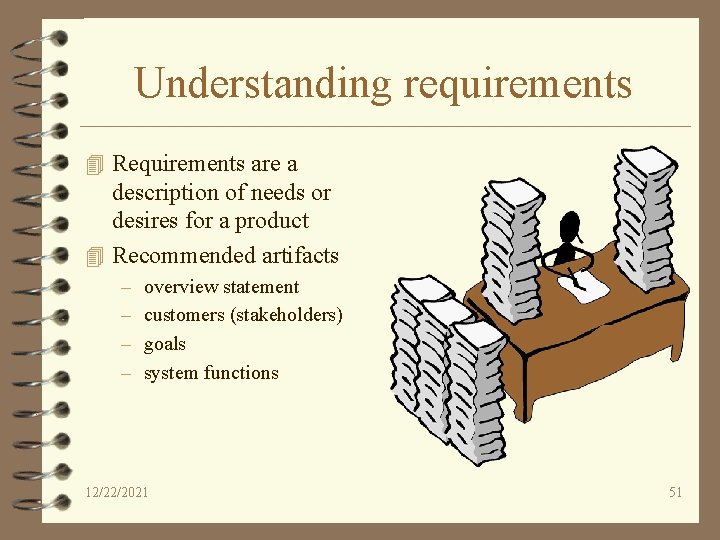 Understanding requirements 4 Requirements are a description of needs or desires for a product