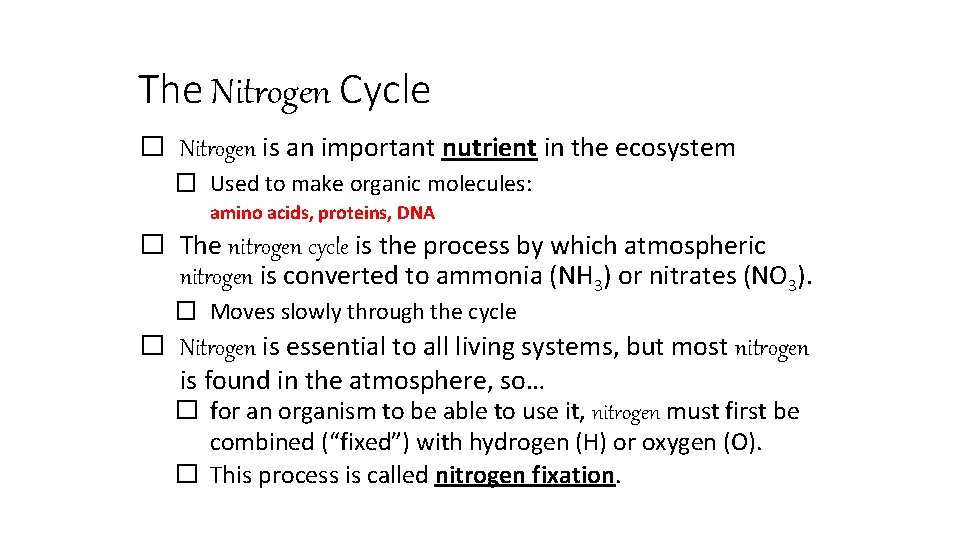 The Nitrogen Cycle � Nitrogen is an important nutrient in the ecosystem � Used