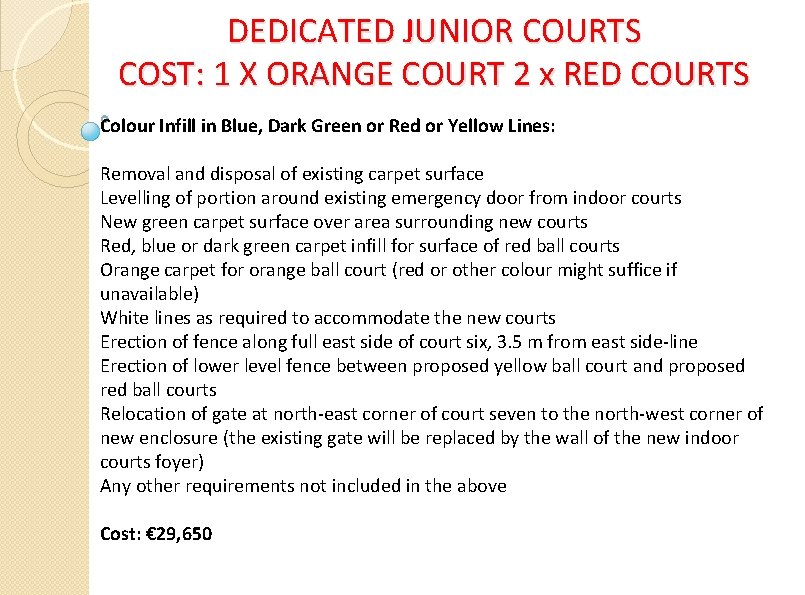 DEDICATED JUNIOR COURTS COST: 1 X ORANGE COURT 2 x RED COURTS Colour Infill