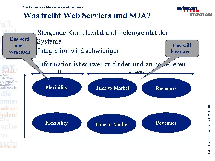 Web Services für die Integration von Geschäftsprozesse Was treibt Web Services und SOA? Das