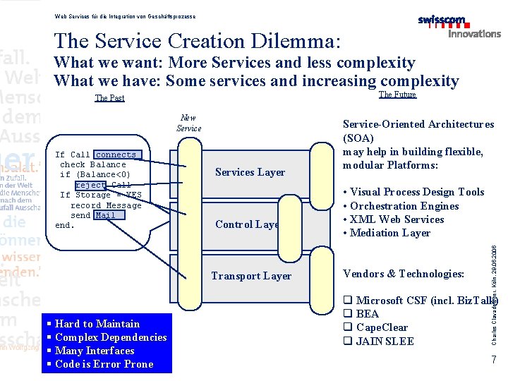 Web Services für die Integration von Geschäftsprozesse The Service Creation Dilemma: What we want: