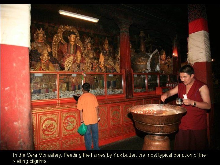 In the Sera Monastery: Feeding the flames by Yak butter, the most typical donation In the Sera Monastery: Feeding the flames by Yak butter, the most typical donation