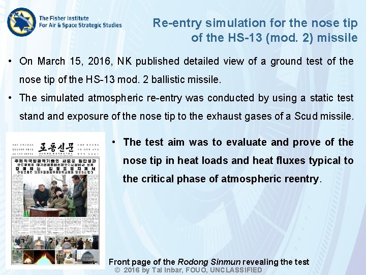 Re-entry simulation for the nose tip of the HS-13 (mod. 2) missile • On