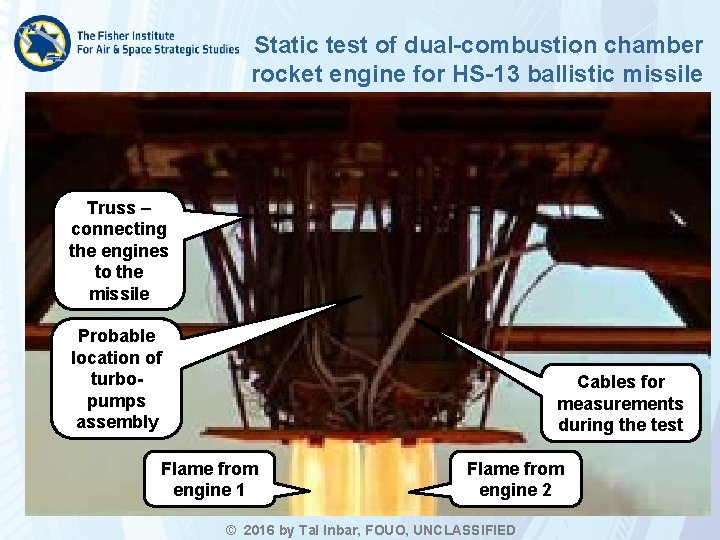 Static test of dual-combustion chamber rocket engine for HS-13 ballistic missile Truss – connecting