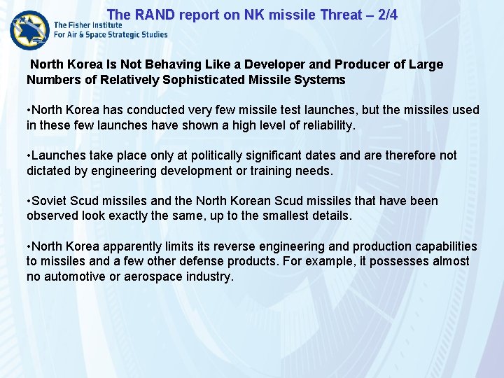 The RAND report on NK missile Threat – 2/4 North Korea Is Not Behaving