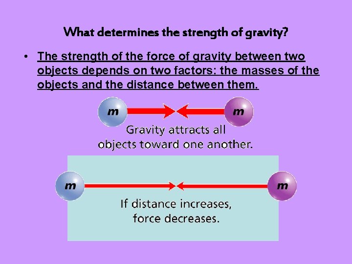 What determines the strength of gravity? • The strength of the force of gravity