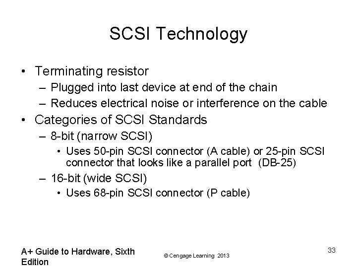 SCSI Technology • Terminating resistor – Plugged into last device at end of the