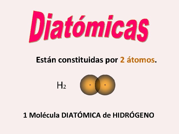 Están constituidas por 2 átomos H 2 1 Molécula DIATÓMICA de HIDRÓGENO 
