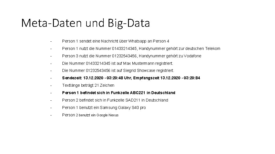 Meta-Daten und Big-Data - Person 1 sendet eine Nachricht über Whatsapp an Person 4