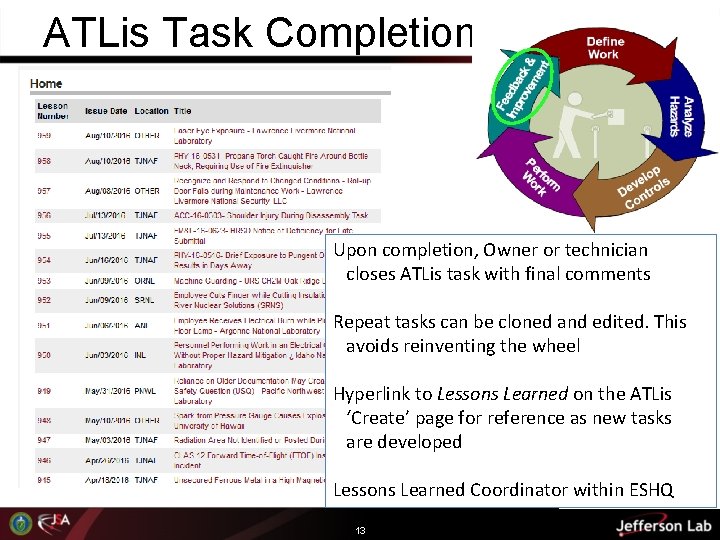 ATLis Task Completion Upon completion, Owner or technician closes ATLis task with final comments