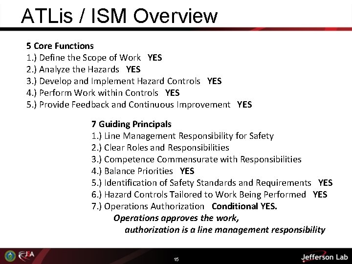 ATLis / ISM Overview 5 Core Functions 1. ) Define the Scope of Work