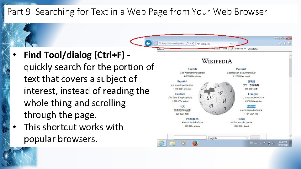Part 9. Searching for Text in a Web Page from Your Web Browser •