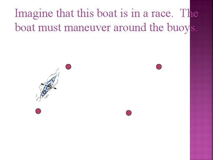 Imagine that this boat is in a race. The boat must maneuver around the