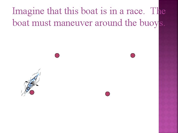 Imagine that this boat is in a race. The boat must maneuver around the