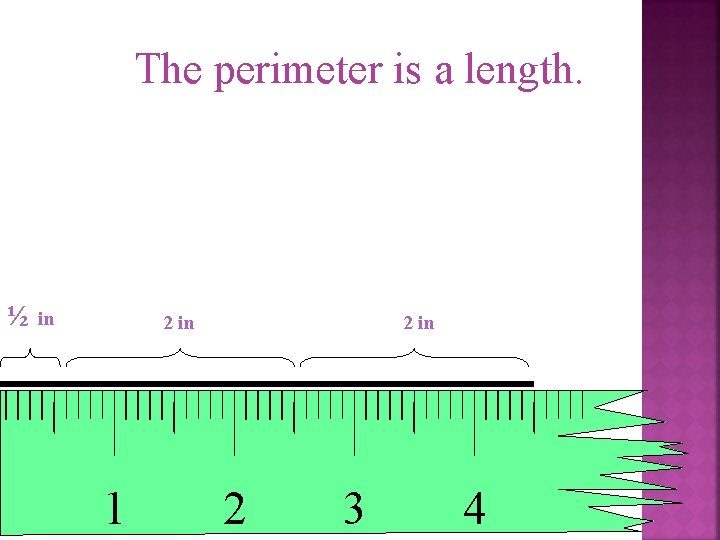 The perimeter is a length. ½ in 2 in 1 2 in 2 3