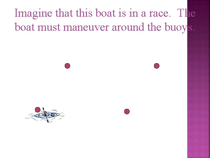 Imagine that this boat is in a race. The boat must maneuver around the