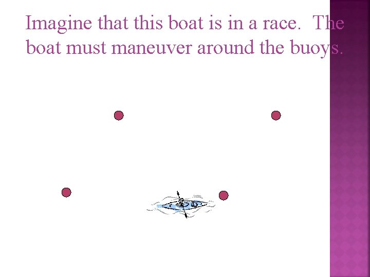 Imagine that this boat is in a race. The boat must maneuver around the