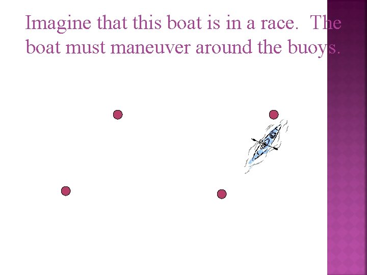 Imagine that this boat is in a race. The boat must maneuver around the