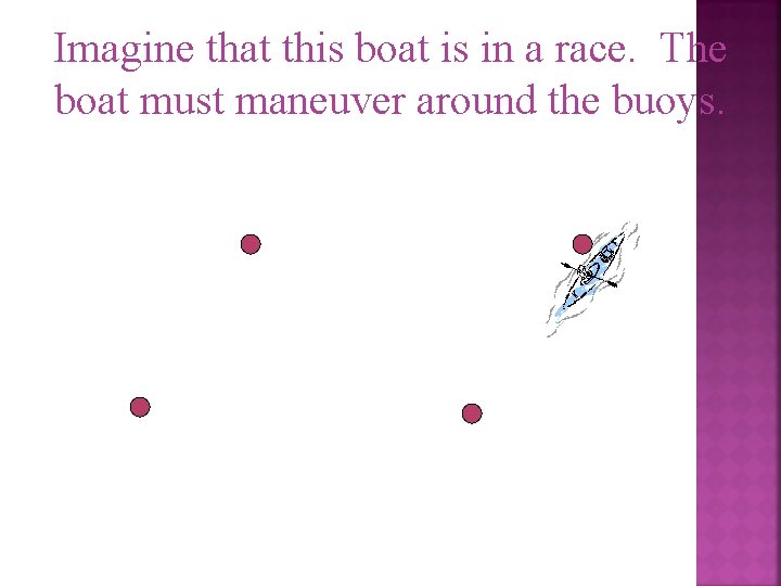 Imagine that this boat is in a race. The boat must maneuver around the